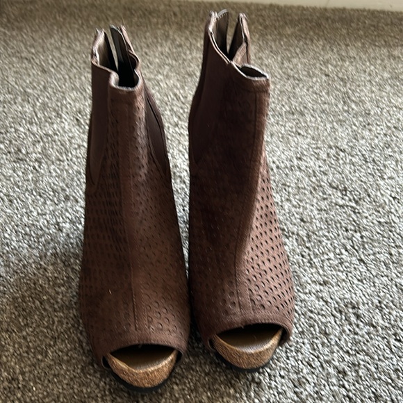 Soft brown booties with an open toe, 3”heel.  Worn once - Picture 5 of 6